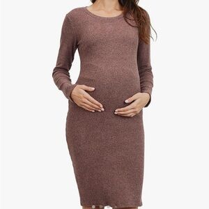 Long sleeve knit ribbed maternity dress